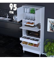 Eliusta Zevra 95 cm Fırın Dolabı Sepetli Kapaklı 4 Bölmeli Çok Amaçlı Mutfak Kiler Banyo Dolabı 95x226x32 cm