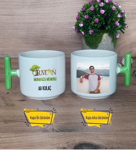 Orman Muhafaza Memuru Kupa Bardak Fotoğraflı T Yeşil Kulplu Orman Muhafaza Memuruna Hediye