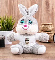 Kişye Özel Polaroid Tasarım Fotoğraflı Peluş Tavşan (Gri)