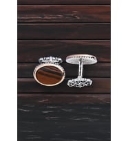 Gümüş Kaplan Gözü Taşlı Oval Kol Düğmesi