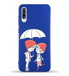 Samsung Galaxy A70 Uyumlu Lansman Kılıf Aşk Tasarımlı İçi Kadife Kapak-Lacivert (Şeffaf)