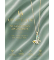 Up Atelier 925 Ayar Gümüş İthal Zincirli Zirkon Taşlı Mavi Sarı Renk Kelebek Kolye 40-45cm Ayarlanabilir