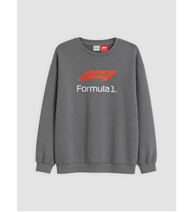 LCW Kids Gri Formula 1 Baskılı Erkek Çocuk Soft Touch Sweatshirt
