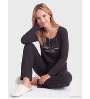 LCW DREAM Antrasit Bisiklet Yaka Baskılı Kadın Pijama Üstü