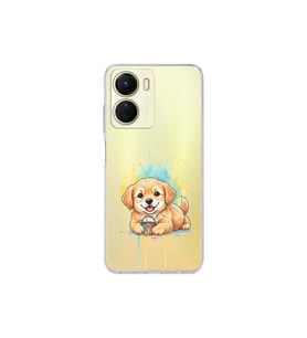 Vivo Y16 ile Uyumlu Splash Köpek Tasarımlı Şeffaf Silikon Kılıf