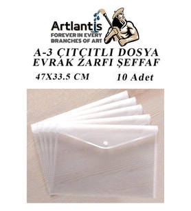 A3 Çıtçıtlı Dosya Şeffaf 10 Adet A-3 Çıtçıtlı Zarf Dosya Transparan 47x33.5 cm Büyük Boy Çıtçıtlı Dosya