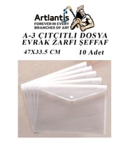A3 Çıtçıtlı Dosya Şeffaf 10 Adet A-3 Çıtçıtlı Zarf Dosya Transparan 47x33.5 cm Büyük Boy Çıtçıtlı Dosya