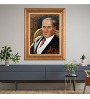 Altın Varaklı Çerçeveli Paspartulu Atatürk Tablo TR0570 (Gold)