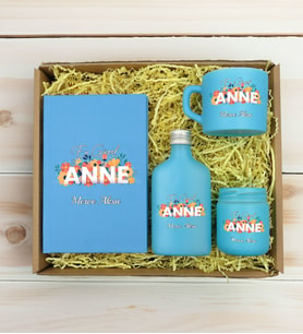 BK Gift Kişiye Özel İsimli DTF Anne Temalı Turkuaz Defter & Kahve Fincanı & Kolonya & Mum Hediye Seti-2, Anneye Hediye, Anneler Günü Hediyesi