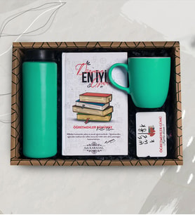 Öğretmen Temalı Hediye Seti, & Renkli Kupa Bardak, Cam Suluk, Defter, Magnet