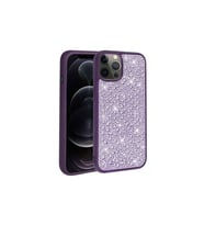 Apple iPhone 12 Pro Max Uyumlu Kılıf Parlak Taşlı Tasarım Zore Ston Kapak (Koyu Mor)