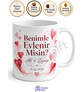 Benimle Evlenir Misin Yazılı Sürpriz Kupa Bardak Baskılı Evlilik Teklifi Hediye