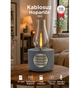 Torima Bluetooth Hoparlör Vintage Gaz Lambası Işıklı Şarjlı Speaker D53 Gri