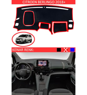 Citroen Berlingo 2018+ Modelleri Için Uygun Torpido Koruma Halısı Siyah Kenar Renk Kırmızı