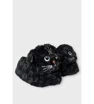 Kadın Sevimli Kedi Figürlü Peluş Panduf SİYAH