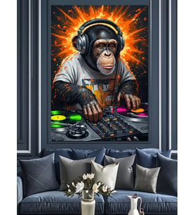 Dj Maymun Kulaklıklı Müzik Dekoratif Kanvas - Mdf Ahşap Tablo