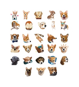 Sevimli Köpekler Sticker Set-1 19 Parça Telefon, Tablet, Defter, Laptop Sticker