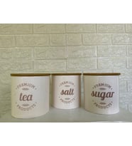 3'lü Vakumlu Kapaklı Porselen 1000 ml Tea/Salt/Sugar Çay Tuz Şeker Kavanoz Seti
