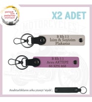Motor Severlere, İsim Plaka ve B - Kan Grubu Yazılı Özel Tasarım Deri x2 Anahtarlık, Pudra-Pembe-Syh (Çok Renkli)