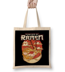 Powered By Ramen Cute & Funny Anime Kawaii Bez Çanta Uzun Saplı