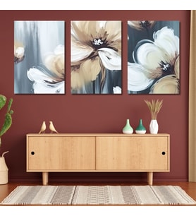 3'lü Kanvas Duvar Tablosu Seti Soft Çiçek Deseni