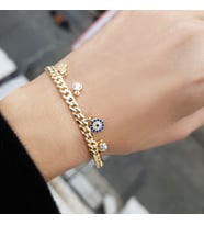 Vaoov 925 Ayar Gümüş Fatmanın Eli Nazar Taşlı Kelepçe Bilezik (Gold)