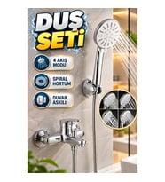 4 Akış Modlu Krem El Duşu Seti – Spiral Hortum ve Duvar Askılı