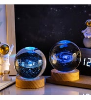 Kişiye Özel Işıklı Ahşap 2'li Kristal Cam Küre 8*6cm