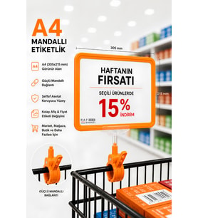 A4 Mandallı Fiyatlık Etiketlik Sepet Raf Askılık Fiyat Etiketi Çerçeveli Market Mağaza Turuncu