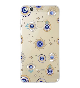 PrintiFy Huawei P10 Lite ile Uyumlu 1mm Slim Fit Nazar Boncuğu 5 Baskılı Şeffaf  Kılıf