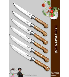 Lazbisa Hand Craft Mutfak Bıçak Seti Et Ekmek Sebze Meyve Doğrama Bıçağı 6 Lı Günlük Kullanım ( Mtf-048 )