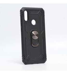 Huawei Honor 8A Uyumlu Kılıf Standlı Manyetik Yüzüklü Military Magnetic Ring Polycarbonate and TPU Case (Siyah)