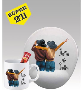 Kişiye Özel Mouse Pad ve Kupa Bardak Seti Best Friend Desenli