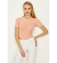Kadın Kısa Kollu Kaşkorse Alttan Çıtçıtlı Body (Pembe)
