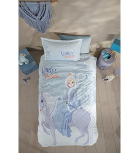 Clasy Ranforce Tek Kişilik Nevresim Takımı Winter Princess V1 Turkuaz (Çok Renkli)
