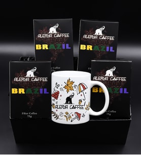 4'lü Alerya Coffee Brazil Filtre Kahve & Alerya Sonbahar Kupa Hediye Seti