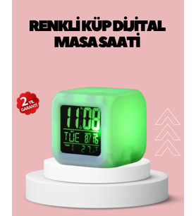 Kronometre ve Takvim Destekli Renk Değiştiren LED Dijital Küp Saat