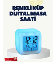 Termometre ve Takvim Özellikli 7 Renk Değiştiren Küp Alarm Saati