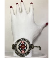 Kanaviçe İşleme Bileklik (Kırmızı-Siyah)