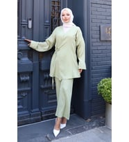 Bağlama Detaylı Kimono Takım Mint Yeşili