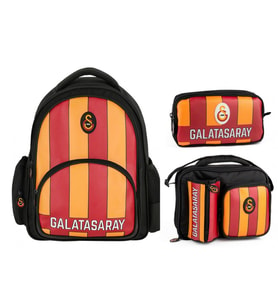 Galatasaray Erkek Çocuk Çizgi Baskılı Suni Deri Üçlü Okul Çantası Seti - SETME25556A