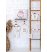 Pia Baby Premium %100 Pamuk İsme Özel Kız Bebek Hediye Seti Zıbın Yastık Kılıfı 5028-06 (Ekru)