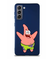 Samsung Galaxy S21 Soft Premier Kapak Patrick Yıldız Tasarımlı Silikon Kılıf - Lacivert (Şeffaf)