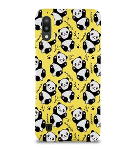 Samsung Galaxy M10 Uyumlu Lansman Kılıf Panda Tasarımlı İçi Kadife Kapak-Sarı (Şeffaf)