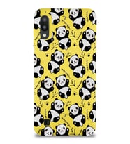 Samsung Galaxy M10 Uyumlu Lansman Kılıf Panda Tasarımlı İçi Kadife Kapak-Sarı (Şeffaf)