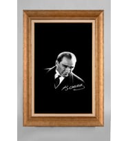 EV İŞYERİ OFİS İÇİN ALTIN ÇERÇEVELİ PASPARTULU ATATÜRK TABLO S387