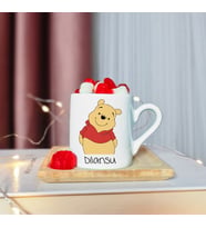 Winnie The Pooh Tasarımlı Ahşap Tabaklı Kişiye Özel Türk Kahvesi Fincanı