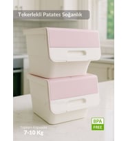 2’li Tekerlekli Patateslik Soğanlık Oyuncak Kutusu Patates Soğan Sepeti Motek Beyaz-Pembe 24 Lt