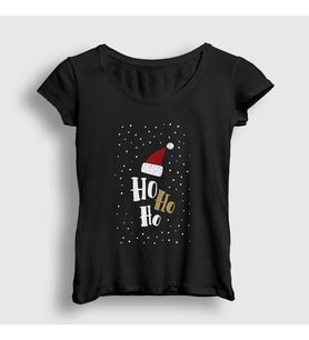 Presmono Kadın Siyah Ho Ho Ho Noel Baba Santa Claus Yılbaşı T-Shirt 269653tt