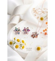 925 Ayar Papatya Silver Renkli Lotus Kolye Küpe Set.rose.gold.rodaj